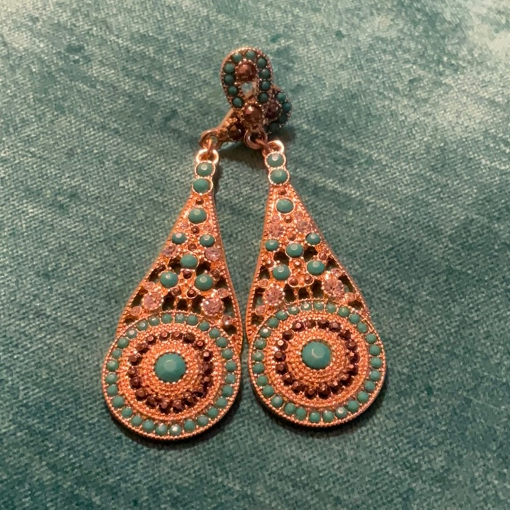 Elaborate dangle earrings, filigree, turquoise